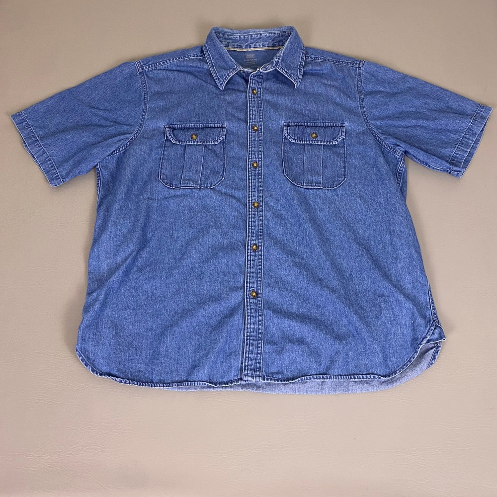 Faded Glory Denim Shirt Men's Size XL Blue Short Sleeve Button Up Workwear